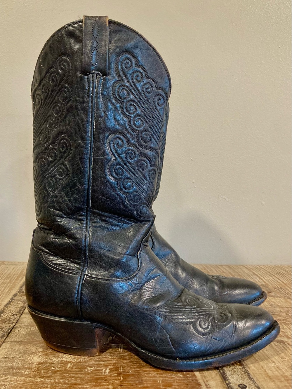 Vintage 90s Tony Lama Mens Black Leather Western Cowboy Boots Size 9D El Paso TX